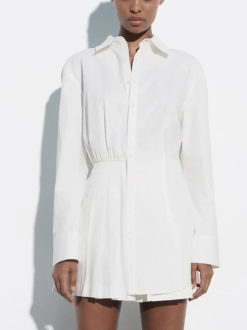 Zara White Long-Sleeve Shirt Mini Dress